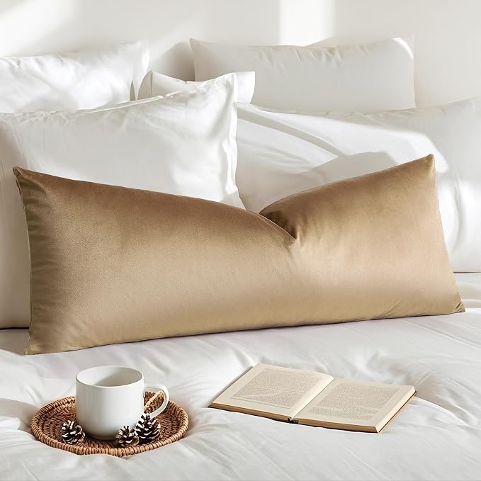 Artscope Luxury Velvet Lumbar Pillow Cover Super Soft Decorative Rectangle Pillowcases Soft Solid Cushion Cases for Couch Sofa Bedroom Car Decor 14x36 Inch Golden Brown