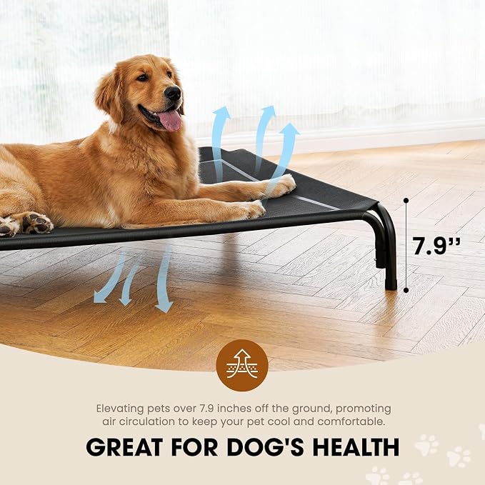 Czpalo Outdoor Elevated Dog Bed for Large Sized Dogs, No-Tool Assembly. | Raised design promotes airflow. Tool-free assembly, easy-to-clean mesh, portable, with anti-skid feet. Indoor/outdoor use.