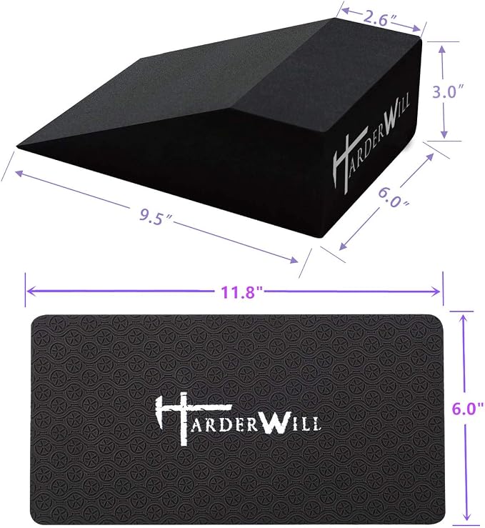 Yoga Foam Wedge Blocks (Pair), Calf Raise Block, Calf Stretcher, Yoga Wrist Support, Balance, Pushup, Fitness, Pilates, Heel Stretcher, Squat Wedge with Gym Bag