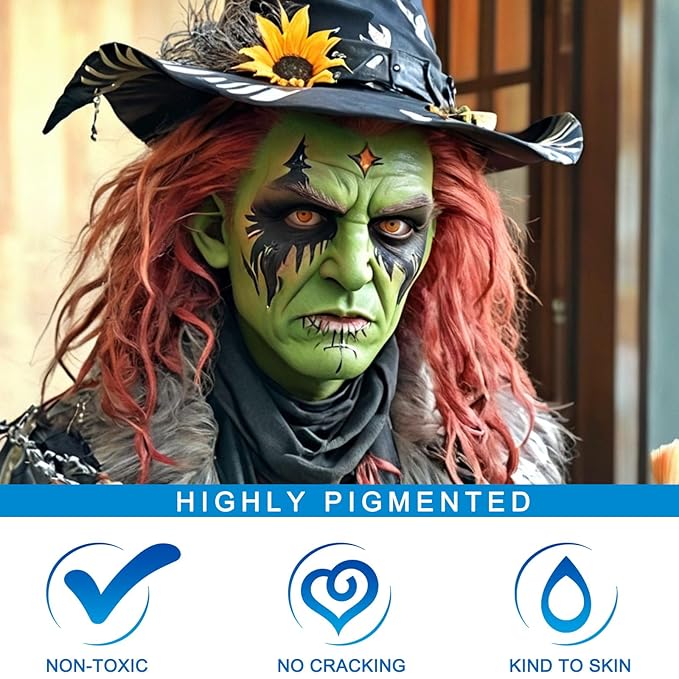 MEICOLY Lime Green Face Body Paint Stick,Christmas Stocking Stuffers,Elphaba Green Face Paint,Body Paint for Halloween SFX Cosplay Witch Makeup,Hunting Camo Paint,St Patricks Day Accessories