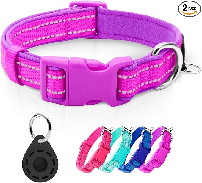 azuza Airtag Dog Collar, Small Dog Collar with Airtag Holder, Purple, S