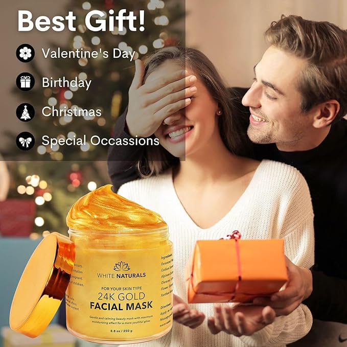 White Naturals One Day Sale 24K Gold Facial Mask, Anti-Aging Gold Face Mask For Flawless & Moisturizes Skin, Helps Reduces Wrinkles, Fine Lines & Acne Scars, Removes Blackheads, Dirt & Oils