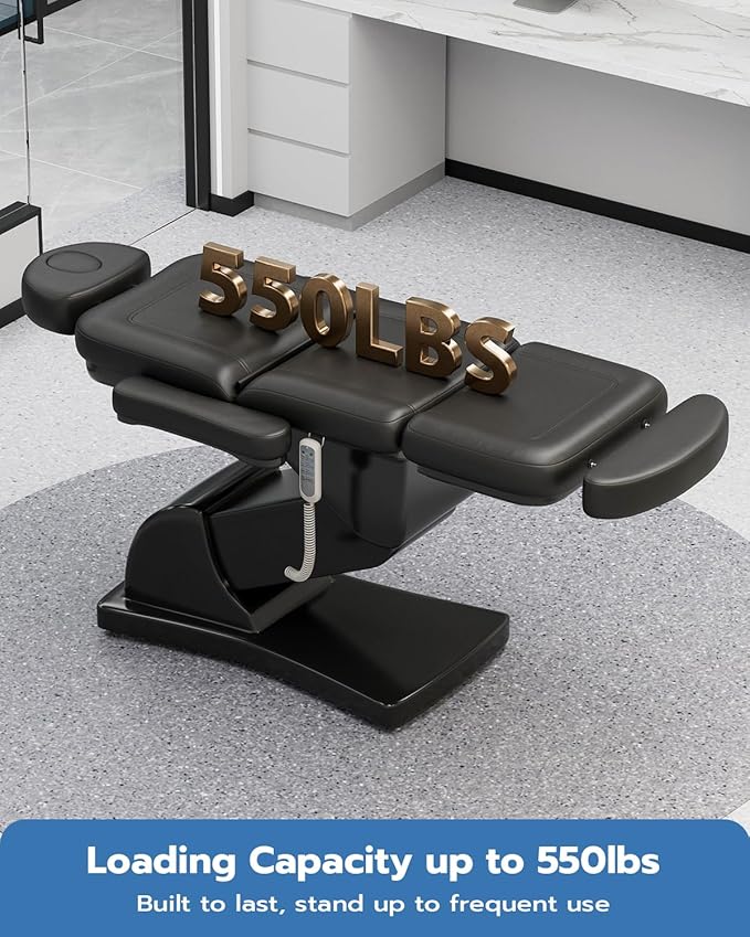 Paddie Fully Electric Spa Bed 4 Motors Spa Treatment Table with 20° Backward Tilt, Height & Angle Adjustable Massage Bed Professional for Facial Beauty Microblading Procedure, Black