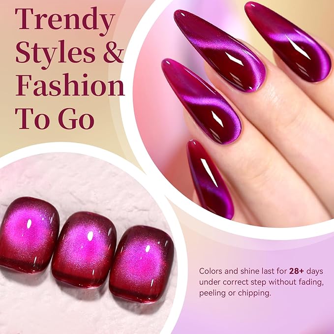 Born Pretty Burgundy Purple Cat Magnetic Eye Gel Polish,2026 Spring Summer Fruit Dark Burgundy Holographic Glitter Shimmer Translucent Magnetic Gel Polish with Purple Powder
