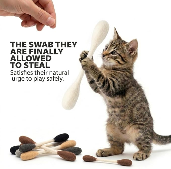 Glaciart One Swabs Cat Toys with Catnip - 6 Pk | Durable for Chew, Cute Cat Toys Interactive Kitty for Boredom, Exercise, & Play | Filled w/Organic Catnip for Anxiety & as Digestive Aid | Gift Idea