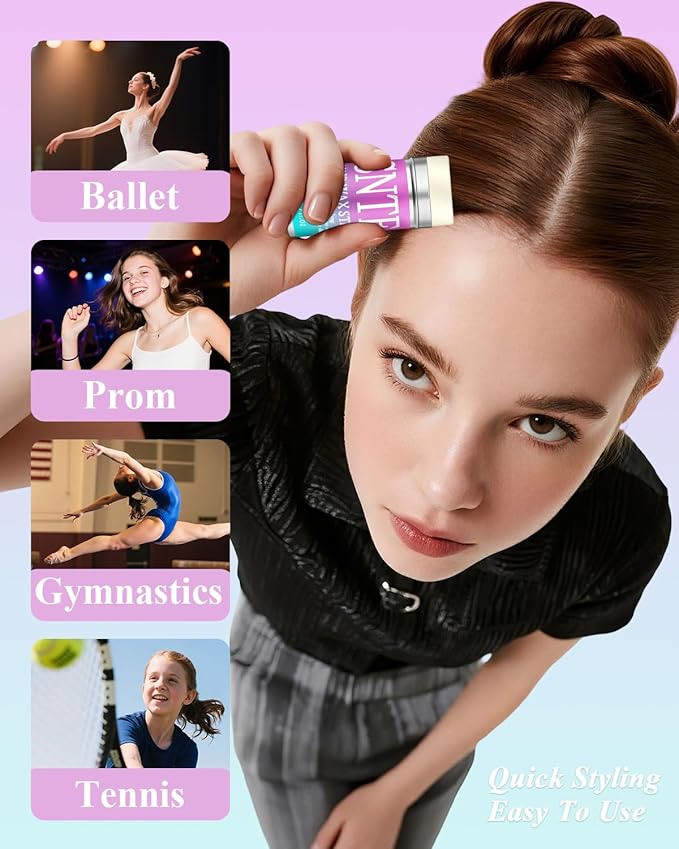 Hair Wax Stick & Slick Back Hair Brush Set - Tameing Frizz & Smoothing Flyaways for Kids, Women & Men - Creating Sleek Ponytails, Buns & Defining Edges - Styling Accessories for Teen Girls Gifts