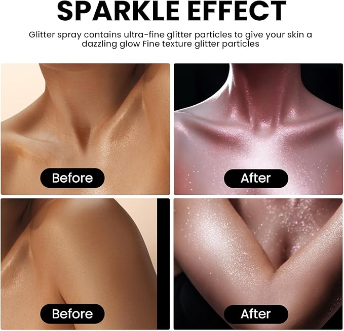 Body Glitter Spray Holographic Glitter Spray for Hair and Body, Quick-Drying Sparkle Highlighter Powder for Festival Concert Prom Rave (4.22 Fl Oz, Pink)