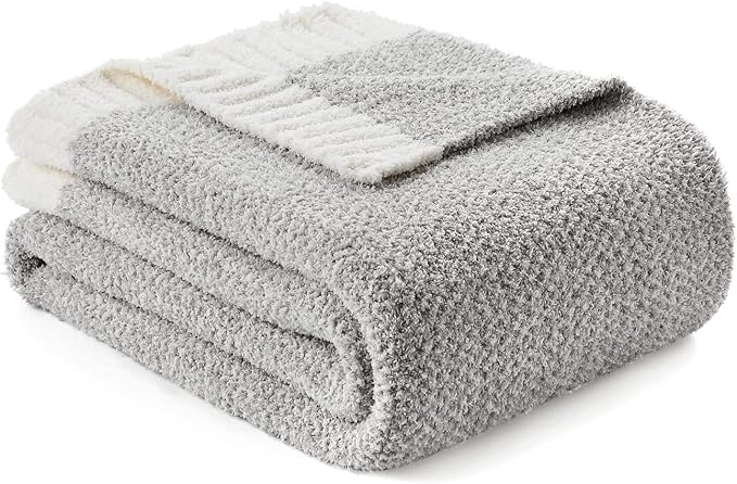 Snuggle Sac Buttery Grey Throw Blanket for Couch, Reversible Super Soft Warm Blankets Cozy Knit Fuzzy Plush Lightweight Throws for Sofa, Bed, Heather Grey, 50"x60"