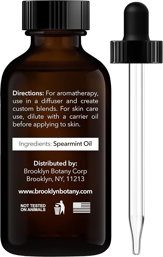 Brooklyn Botany Spearmint Essential Oil - 100% Pure and Natural - Premium Grade Oil with Dropper - for Aromatherapy and Diffuser - 1 Fl Oz