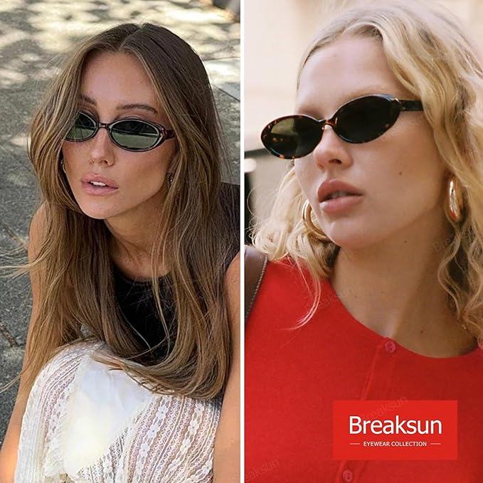 Breaksun Retro Oval Sunglasses for Women Men Fashion Small Oval Sunglasses 90s Vintage Shades