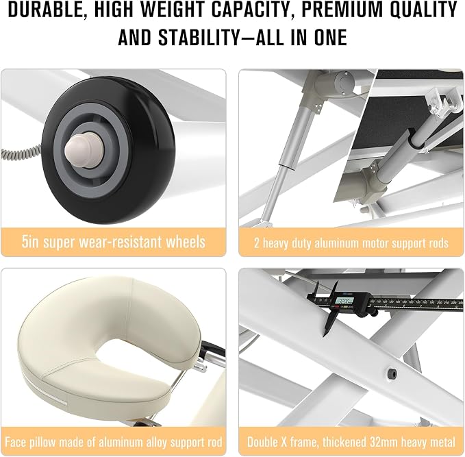Dolonm Electric Massage Table, Heavy Duty Electric Lift and Electric Backrest 2 Motor Adjustable for Treatment/Medical Spa/Facial Bed/Beauty Bed/Massage Beds and More - 31.2 Wide x 75 Long, White