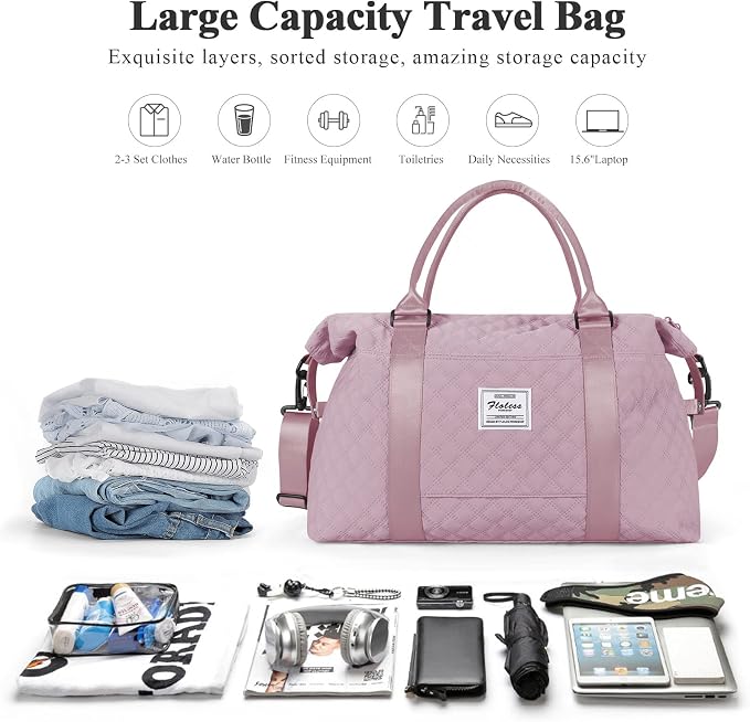 Travel Duffel Bag, Carry On Overnight Weekender Bags for Women | Travel Bag with Wet Pocket & Trolley Sleeve, For Spirit Airlines 18x14x8 Personal Item Bag