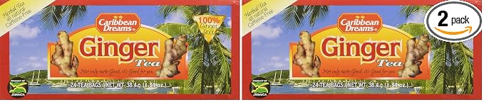 Caribbean Dreams Ginger Tea, 24 Tea Bags, Herbal, Natural, Caffeine Free Ginger Tea From Jamaica (Pack of 2)