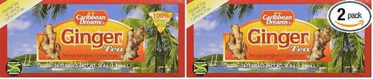 Caribbean Dreams Ginger Tea, 24 Tea Bags, Herbal, Natural, Caffeine Free Ginger Tea From Jamaica (Pack of 2)