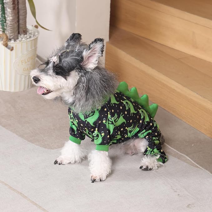 CuteBone Dinosaur Costume Dog Pajamas, Stretchy Spandex Crystal Velvet Sleepwear Coat for Small Dogs, Soft & Warm Pet Outfit Clothes for Cold Weather, Cozy Pullover Design COSP14L