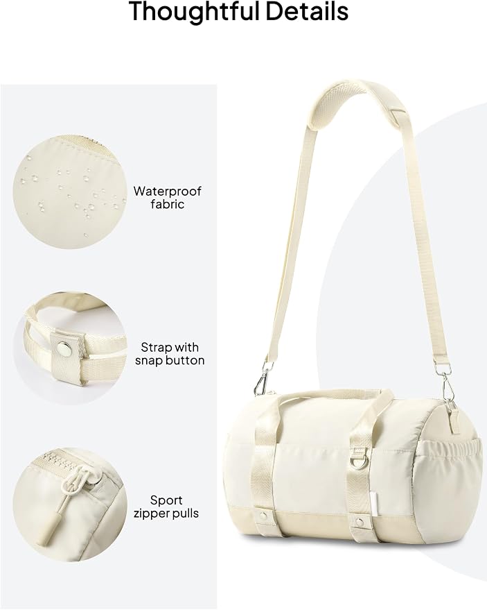 TOPEAST Small Gym Bag for Women with Yoga Mat Holder, Small Sports Duffle Bag Mini Gym Tote Bag with Water Bottle Pocket & Coin Purse for Weekender Travel Dance Workout, Beige
