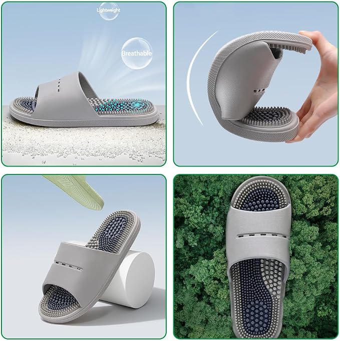 Acupressure Massage Slippers Acupressure Foot Massager Shoes Reflexology Sandals Gift for Men Women Reduce Feet Neuropathy Pain Relief and Tension (Green,US Women 5-6/men 3.5-4.5)