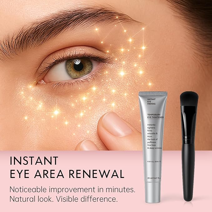 Instant Eye Tightening Cream with Brush, Firming & Lifting for Under Eye Bags, Rapid Fine Lines, Puffiness, Dark Circles, Anti Aging, Refreshing Formula for All Skin Types, 0.67oz