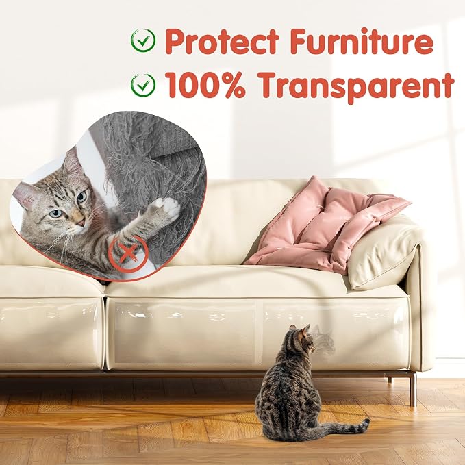 Secopad 18 PCS Cat Scratch Furniture Protector, Couch Protector, 14IN | Transparent, Single-Sided, Self Adhesive, Large Size, Easy to Use and Remove, Anti Pet Deterrent, Sofa Cover from Cat Claws