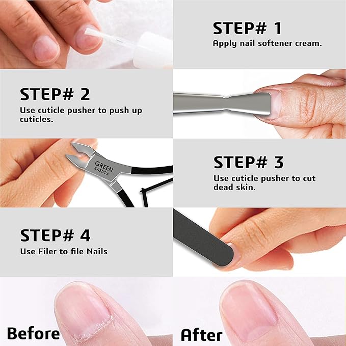 GREEN ESTETICA Professional Cuticle Trimmer with Cuticle Pusher Nail Cuticle Remover Nipper Silver Stainless Steel Sharp Blades Manicure Tools with Double Spring Nail Care Pedicure (Pack 2 - Black)