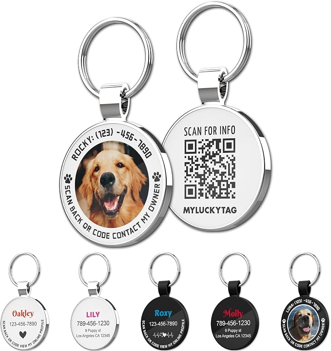 MYLUCKYTAG Personalized QR Code Pet ID | Dog & Cat Collar Tag | Online Profile with Instant Scanned Location Alert Email