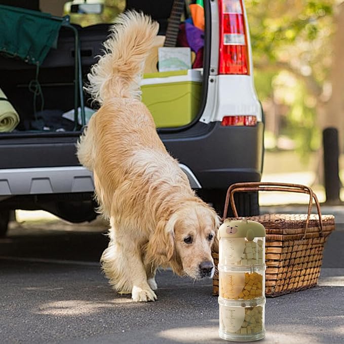 Outdoor Dog Treat holder Airtight, 2025 New Upgrade Large Cute Dog Treat Jar with Lids, Classified Storage Pet Food packaging Jar Treat Bottle, Multi-functional Multi-layer Dispenser (Beige, 3 Layer)