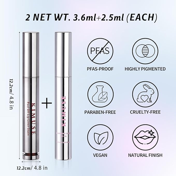 KIMUSE Lip Stain Peel Off & Lip Oli Set, Long Lasting Lip Liner Stain, Waterproof, Transfer-Proof, Hydrating Shine Lip Oil with Vitamin E & Jojoba Oil