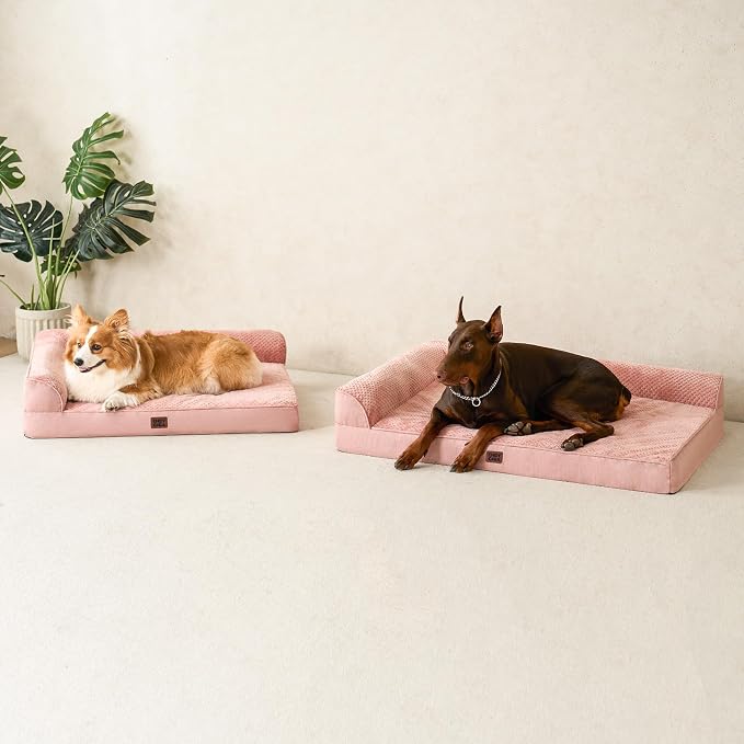 EHEYCIGA XL Dog Bed Memory Foam for Crate, Extra Large Dog Bed Orthopedic with Washable Removable Cover, Waterproof Pet Sofa Couch XLarge Size Dogs, 41x27x6.5, Pink | Washable Removable Cover, Waterproof Flat Pet Sofa Couch with Nonskid Bottom, 41x27x6.5