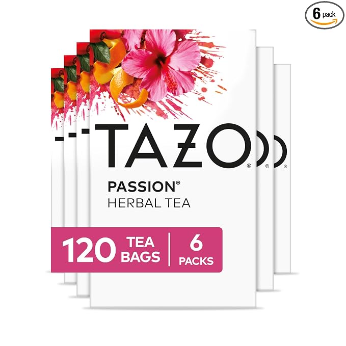 TAZO Passion Herbal Tea Bags, Iced or Hot, Caffeine-Free, 120 Total Tea Bags (20ct - Pack of 6)