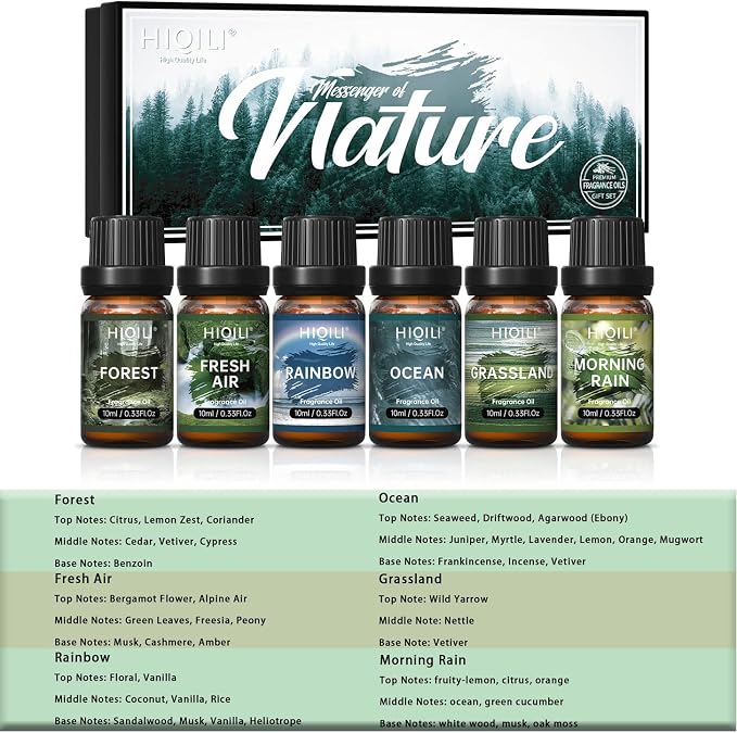 HIQILI Nature Fragrance Oil 6x10ml, Scented Oil for Candle Scents Soap Making & Diffuser, Essential Oils Set for Soy Candles Slime Home Car Aromatherapy, for Men Women Halloween Thanksgiving