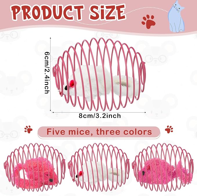 Jecery 5 Pcs Cat Toys Spring,Mouse,Pink