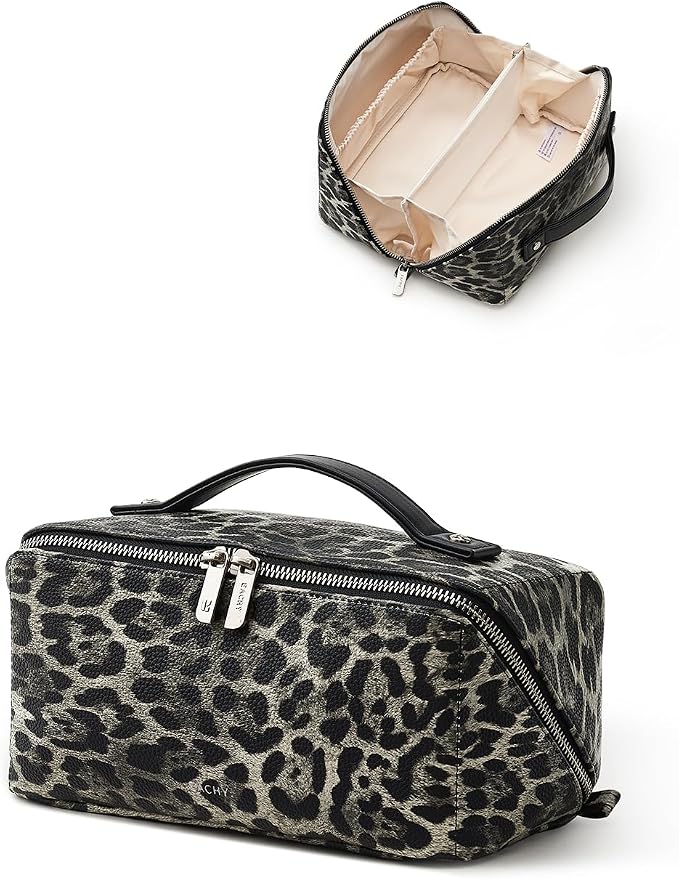 EACHY Travel Makeup Bag, Large Capacity Cosmetic Bag for Women, Waterproof PU Leather, Flat Open Portable Toiletry Bag for Skincare, Brushes & Travel Essentials