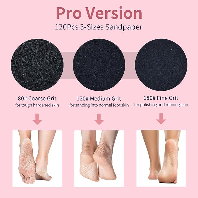AprElm 4.8IN Longer Electric Foot Callus Remover with 120pcs Sandpaper Discs, Professional Aluminum Callus Remover for Feet, Stepless Speed Control Pedicure Tools for Dead Skin (Pink-pro)