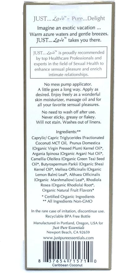 JUST Love All in One Sensual Pleasure, Massage & Moisturizing Oil- Caribbean Coconut