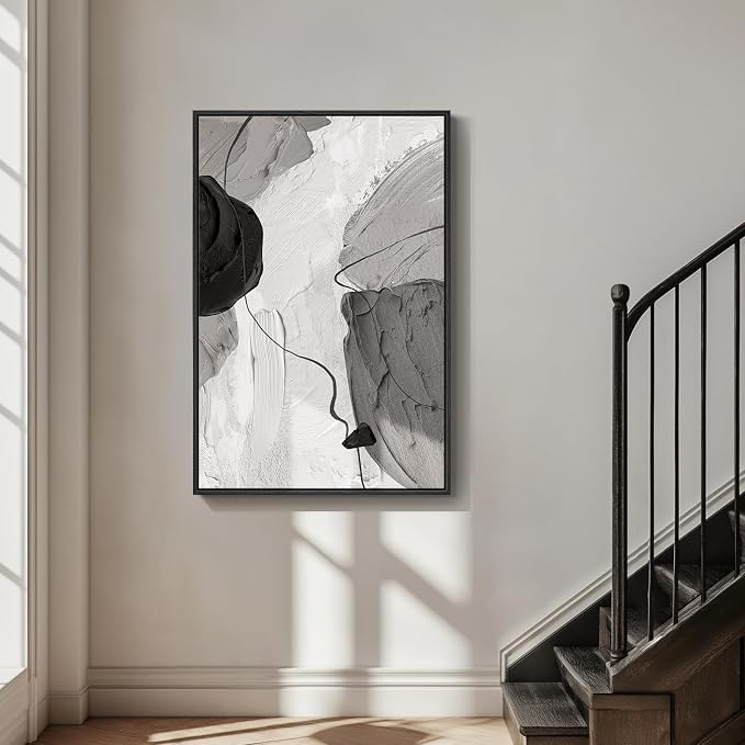 Extra Large Framed Abstract Wall Art for Living Room, Oversized Vertical Canvas Prints Paintings Artwork for Walls, Minimalist Black White Big Size Pictures for Hallway Entryway Wall Decor 40x60 In