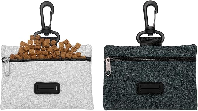 Dog Poop Bag Holder, Pet Waste Bag Dispenser Dog Treat Pouch with Clip Oxford Cloth Portable Reusable Easy Cleanup(2Pcs, Black/Gray), Intended for Outdoor/Travel/Walking