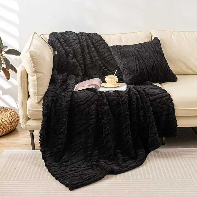 YUSOKI Sherpa Fleece Twin XL Size Blanket, Black, 65"x90" | 3D Stylish Design,320GSM, Non-Shedding, Lightweight for All Season Use, stays fluffy after repeated washes, Perfect Gifts