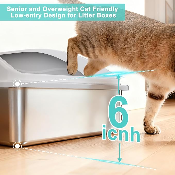 AIPERRO Stainless Steel Litter Box Extra Large for Big Cats and Multi-Cats | Jumbo Extra Large High Sided Metal Cat Box with Lid | Anti-Urine Leakage,Non-Stick & Easy to Clean | Include Litter Cat Scoop