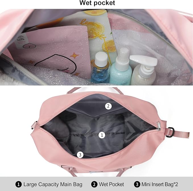 Travel Duffel Bag, Carry On Overnight Weekender Bags for Women | Travel Bag with Wet Pocket & Trolley Sleeve, For Spirit Airlines 18x14x8 Personal Item Bag