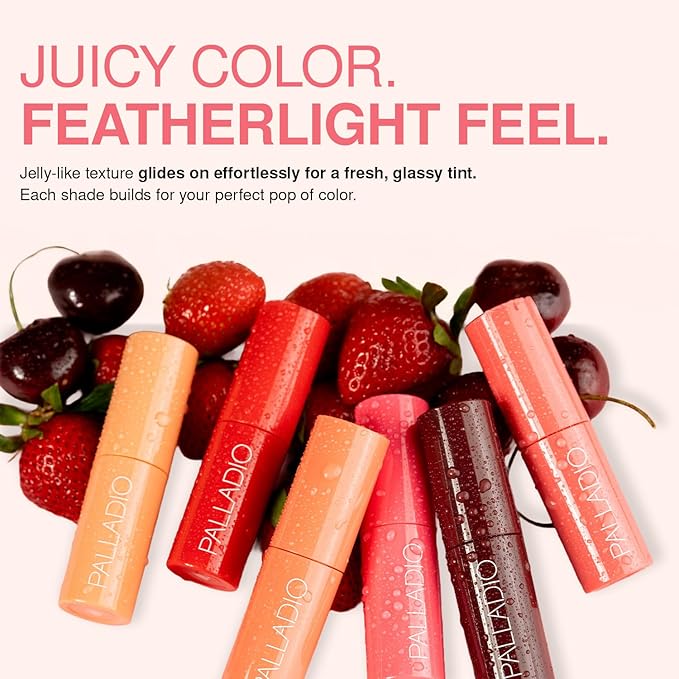 Palladio Jelly Tint, Liquid Stain for Cheeks & Lips, Vivid Color Lip Stain, Lightweight Non-Sticky and Transfer-proof, Natural Finish Makeup, Strawberry Sugar
