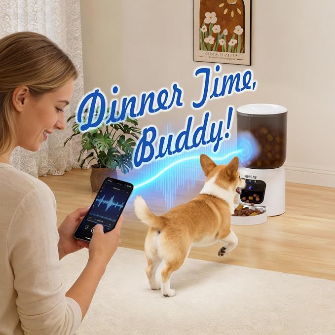 Automatic Cat Feeder with Camera, 6L Smart Pet Food Dispenser | Wide Angle 1080P HD Video, Night Vision, 2-Way Audio, App Control, Clog-Free Timed Feeder for Cats & Dogs