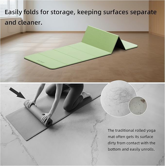 Foldable Yoga Mat 0.32 inches Thick(8mm), SGS Certified POE Material | Non Slip, 71 x 24 inches, Foldable for Travel, Pilates, Camping, Environmental Sports Mat, Odorless
