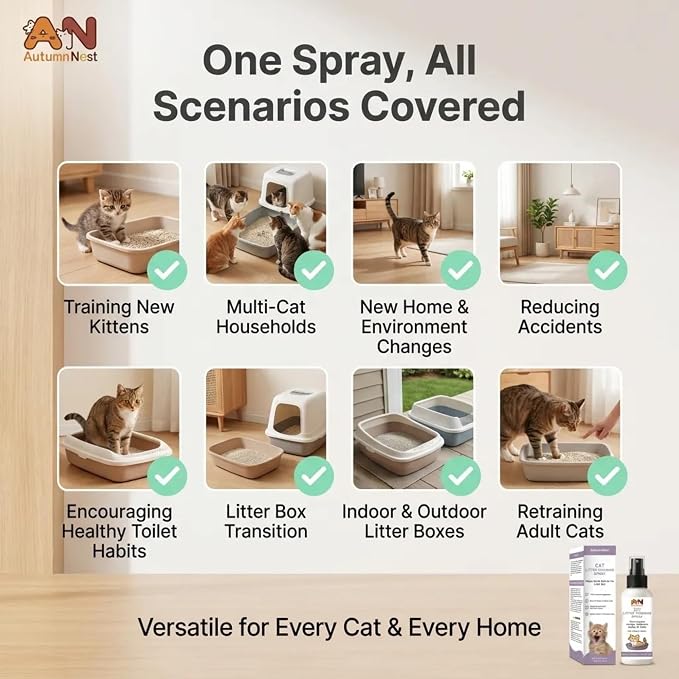 Cat Litter Training Spray, 2 Pack, 300ml Litter Box Attractant Spray | 2-pack attractant helps guide cats and kittens to the litter box during training, retraining, and new-home transitions.