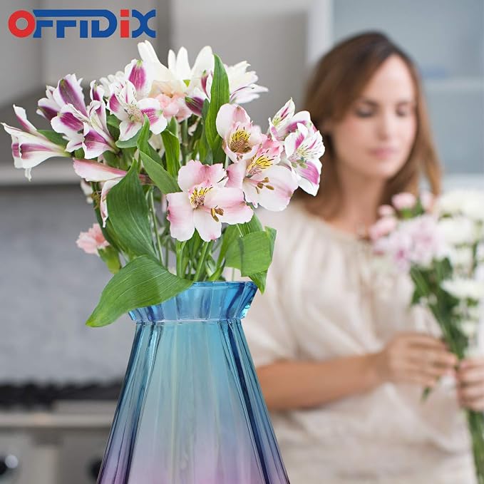 Glass Vase Gradient Multicolor with Geometric Faceted Design Flower Vase for Weddings, Events, Decorating, Arrangements, Flowers, Office, or Home Decor