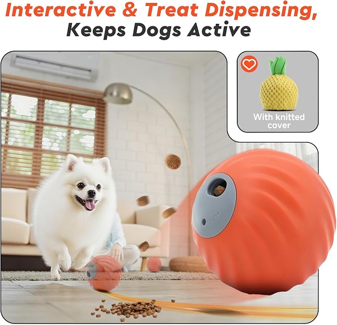Interactive Dog Toys – Treat Dispensing Puzzle Ball, Food Dispenser Slow Feeder, Enrichment Toy to Keep Dogs Busy, Durable Dog Ball with Knitted Covers for Small Medium Dogs （Orange）