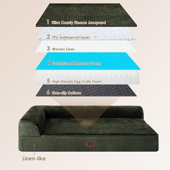 EHEYCIGA XXL Dog Bed Memory Foam, Orthopedic Giant Dog Bed Jumbo with Washable Removable Cover, Waterproof Pet Sofa Couch with Nonskid Bottom, 48x35x7.5, Dark Green | Washable Removable Cover, Waterproof Flat Pet Sofa Couch with Nonskid Bottom, 48x35x7.5