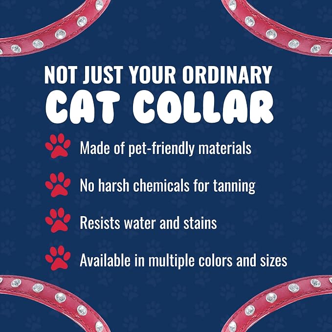 Angel, Athens Red Rhinestone Elastic Break-Away Leather Cat Collar, 12" x 1/2", Safety Stretch Release