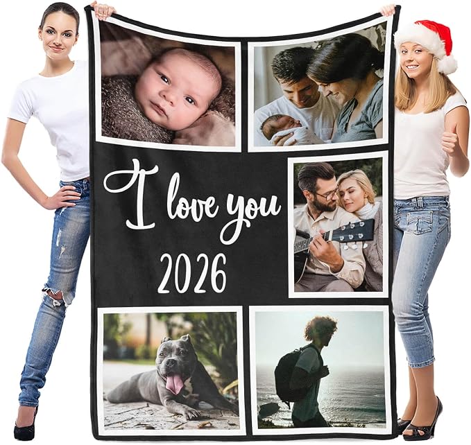 inkArts Custom Blanket with Photo, Personalized Blanket, Customized Photo Blankets, Custom Picture Blankets, Personalized Photo Gifts for Women Men Mom Dad Baby Kid Family Pet