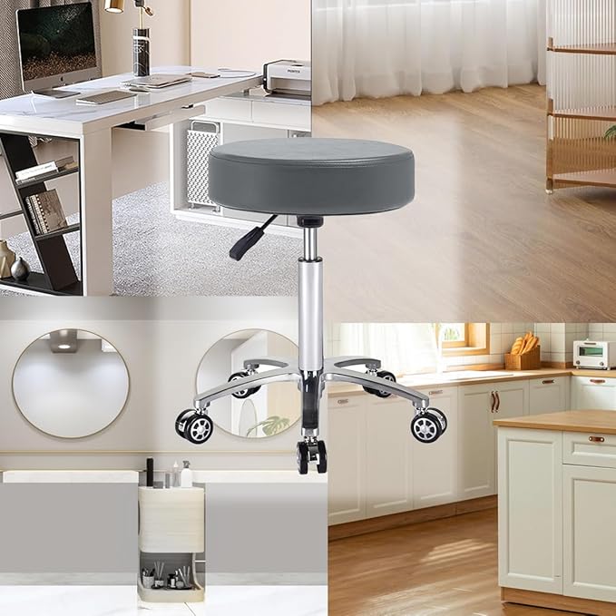 Antlu Rolling Stool Swivel Chair for Office Medical Salon Tattoo Kitchen Massage Work,Adjustable Height Hydraulic Stool with Wheels (Grey)