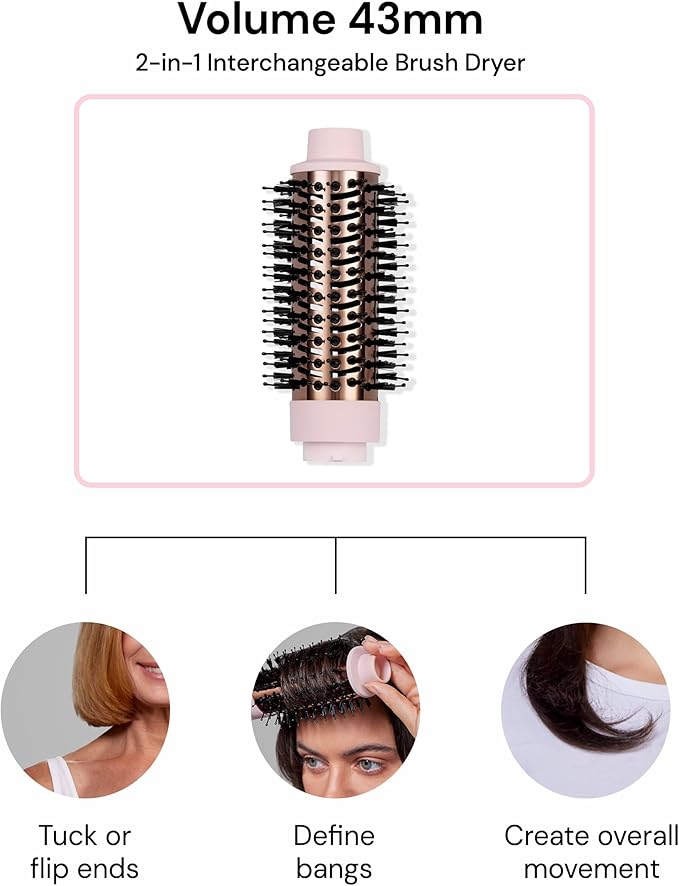 L'ANGE HAIR Multi-Volume Dryer Brush Attachment | Titanium Blow Dryer Brush Barrel for Volumizing & Styling | Tool Sold Separately | Attachment - Blush - Round 43mm